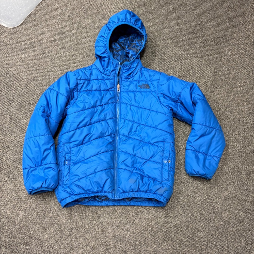 The North Face Blue Hooded Puffer Jacket Quilted Insulated Coat Youth